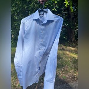 Eton blue twill slim fit dress shirt